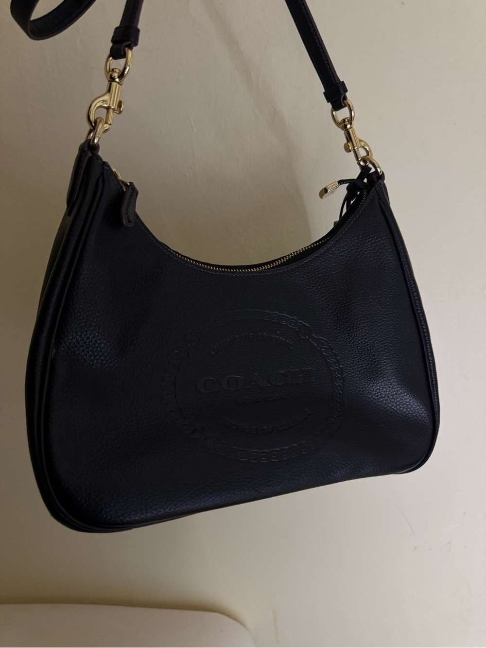 Coach Black Pebbled Leather Hobo Shoulder Bag with Gold Hardware